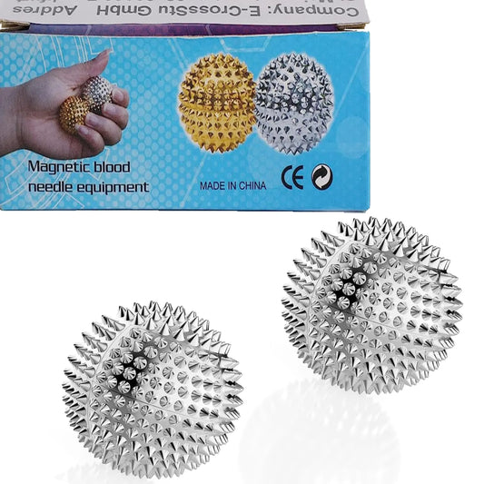 GRUNIL Magnetic Balls Hand Massage Ball Spiky Massage Ball Silver Ball 1 Pair Hand Acupuncture Ball Massage for Adult and Kid Hand Exercise Squeeze Balls for Pain Pressure and Stress Relief