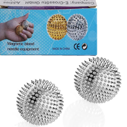 GRUNIL Magnetic Balls Hand Massage Ball Spiky Massage Ball Silver Ball 1 Pair Hand Acupuncture Ball Massage for Adult and Kid Hand Exercise Squeeze Balls for Pain Pressure and Stress Relief